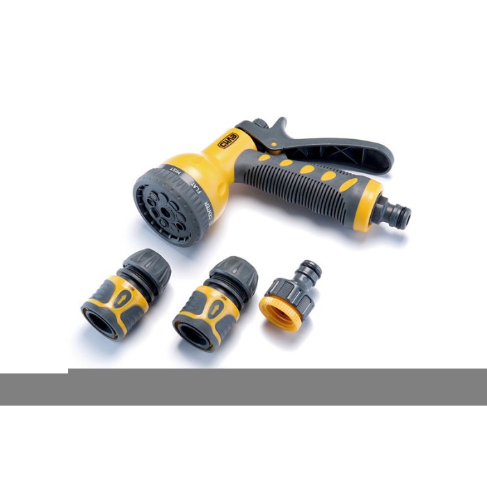 Набір: пістолет-розпилювач 9 режимів, конектори: 1/2 аквастоп, 1/2, адаптер 1/2+3/4 СИЛА