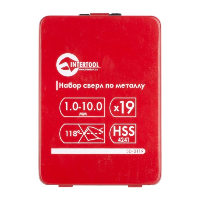 Набір свердел по металу INTERTOOL SD-0119, HSS 19 шт (1.0-10.0)