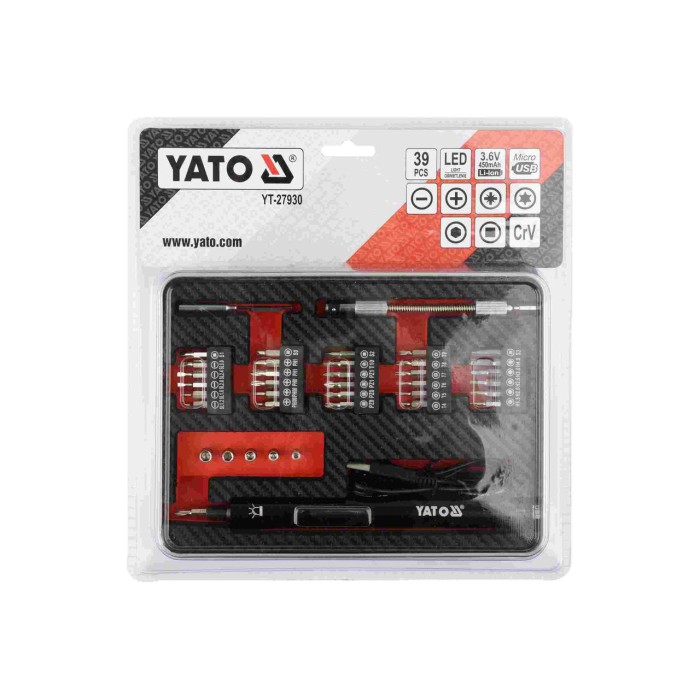 Отвертка аккумуляторная с набором бит YATO YT-27930 (Li-Ion 3.6В 450 мАч LED-подсветка HEX-1/4
