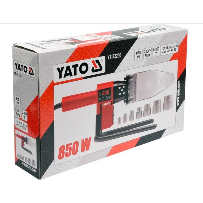 Паяльник для термопластикових труб YATO YT-82250, 850 Вт + 7 адаптерів 16-63 мм, кейс