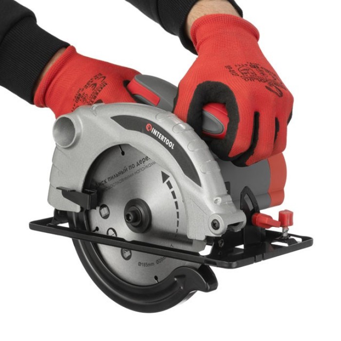 Пила дисковая INTERTOOL DT-0613, 1300 Вт, 5000 об/мин, угол наклона 0-45° глубина распила 41/57 мм, диск 185