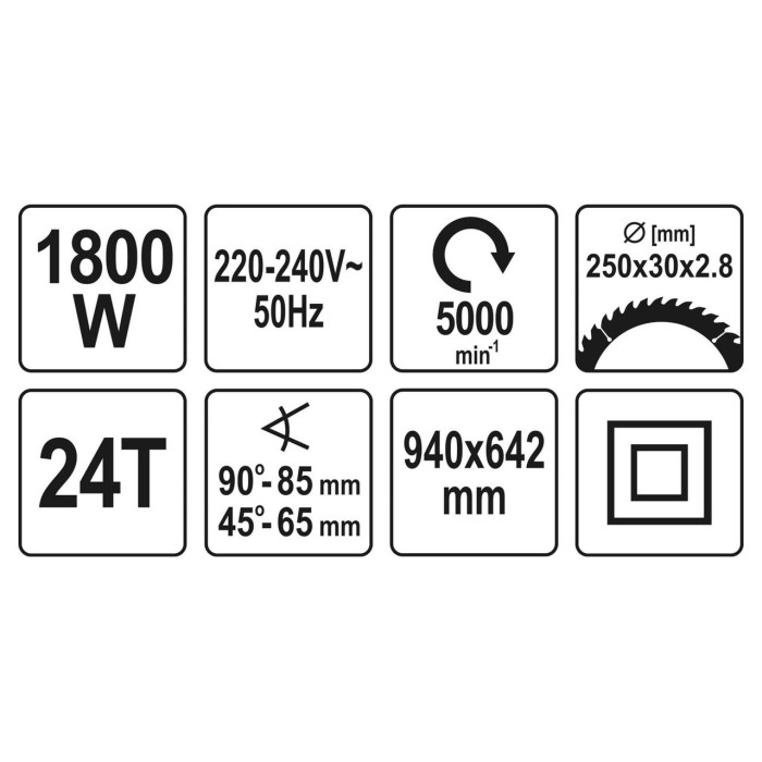 Пила циркулярна настільна YATO YT-82165  1.8 кВт диск 254 x 30 мм нахил 45°