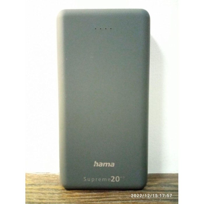 Повербанк Hama Supreme 20000 mAh, 2 USB входи, USB-C, Micro-USB, швидк. зарядка, кабель USB-USB-C, сірий