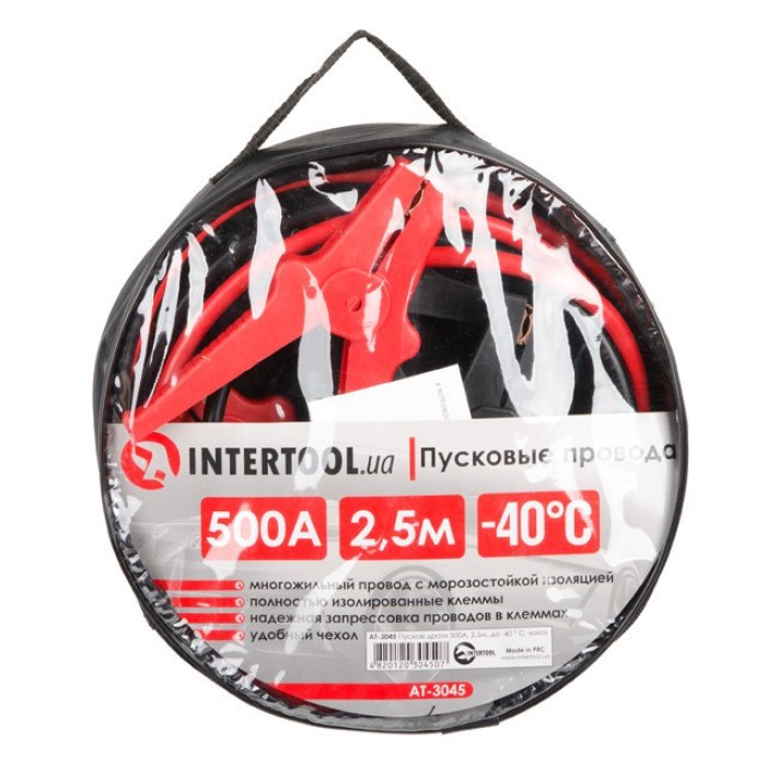 Пусковые провода INTERTOOL AT-3045, 500 А, 2.5 м, до -40°C, чехол