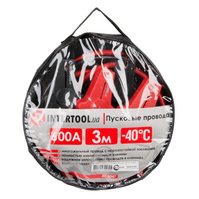 Пускові дроти INTERTOOL AT-3047, 600 А, 3 м, до -40°C, чохол