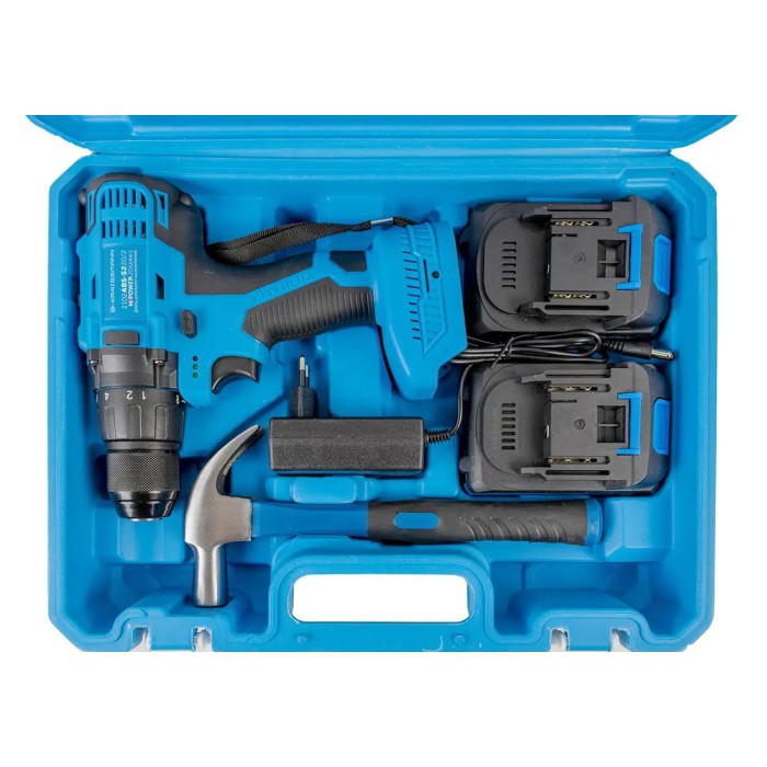 Шуруповерт акумуляторний KRAISSMANN 2102 ABS 20/2-S2 (з набором інструментів), 20 В, 2 АКБ, 2 А/год, підсвічування