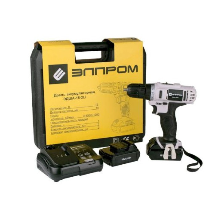 Шуруповерт акумуляторний Элпром ЕДА-18-2 Li (автостоп)