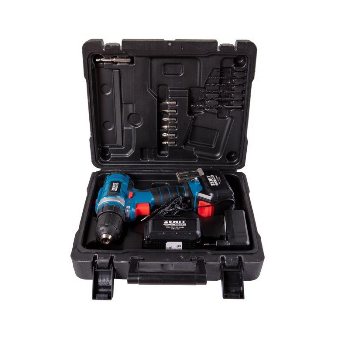 Шуруповерт акумуляторний Зеніт США-18 Li А2 профі, 2 акк., 18 В, 27 Нм, 2 швидкості, підсвічування, кейс