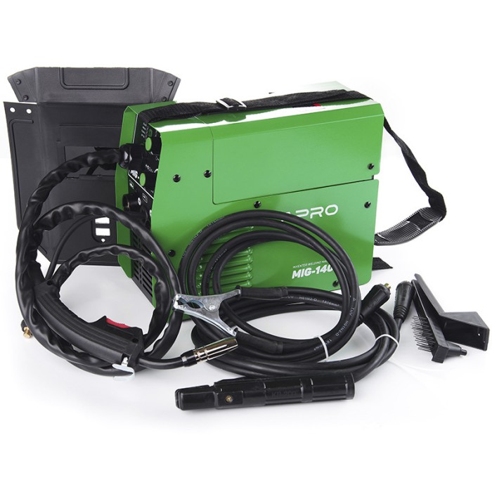 Сварочный полуавтомат инверторный APRO MIG-140, 20-140А, ел.4мм, пр.0.8-1мм 1кг 3+2.5+2м