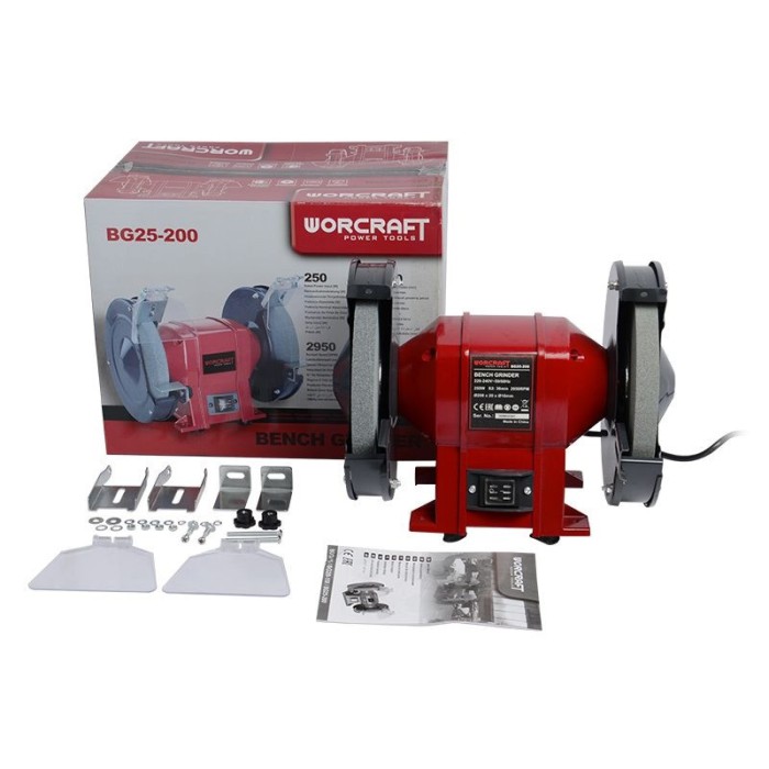 Точильний верстат Worcraft BG25-200, 250 Вт, 2950 об/хв, діаметр диска 200 мм, гарантія 24 міс