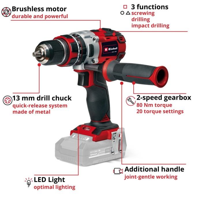 Ударний шуруповерт безщітковий Einhell TP-CD 18/80 Li-i BL Solo (18В, 80 Н*м, без АКБ та ЗУ)