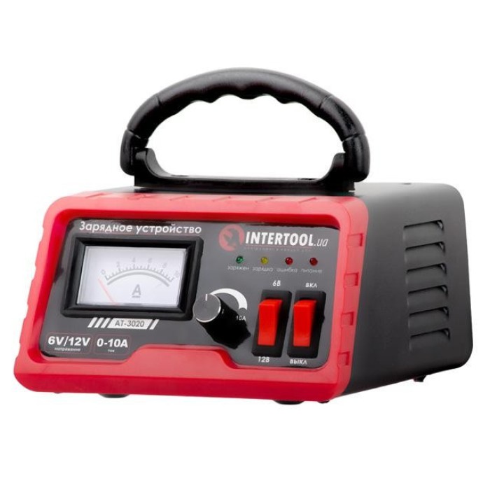 Зарядное устройство INTERTOOL AT-3020 6/12В, регулировка силы тока 0-10А, 230В