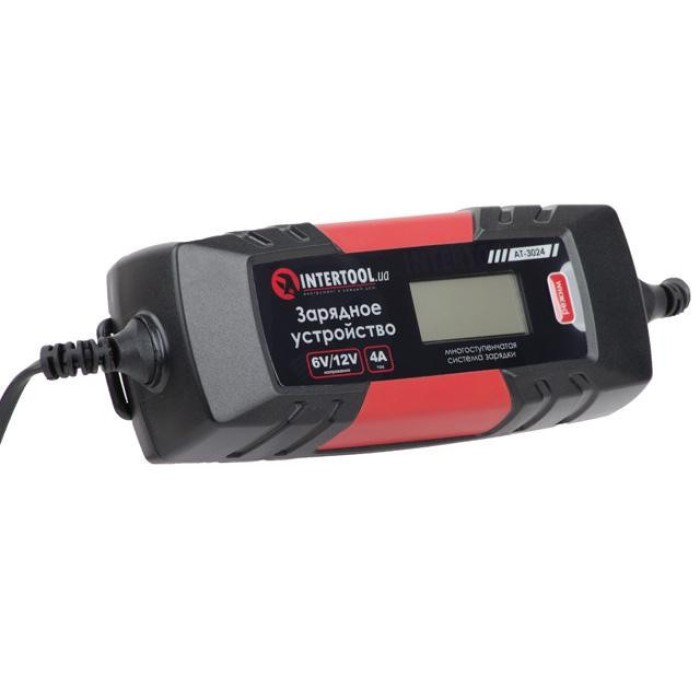 Зарядний пристрій INTERTOOL AT-3024, 6/12В, 4А, 230В, зимовий режим, дисплей, ємність зарядки акк. 120 А/ч