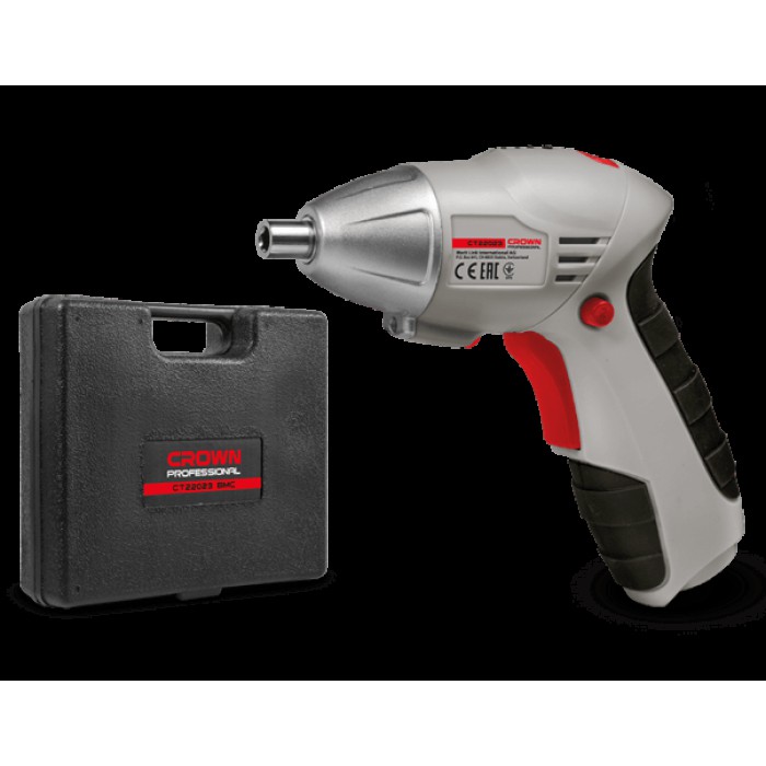 Акумуляторна викрутка CROWN CT22023 BMC, 3.6, 1.3 А/год, 3 Нм, LED підсвічування, кейс, комплект насадок Акумуляторна викрутка CROWN CT22023 BMC, 3.6, 1.3 А/год, 3 Нм, LED підсвічування, кейс, комплект насадок