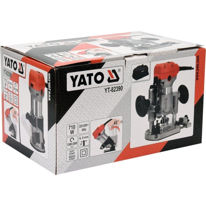 Фрезер ручной по кромке ламинатов сетевой YATO YT-82390, 710 Вт, цанга Ø= 6, 8 мм, хід- 20 мм, нахил- 45°
