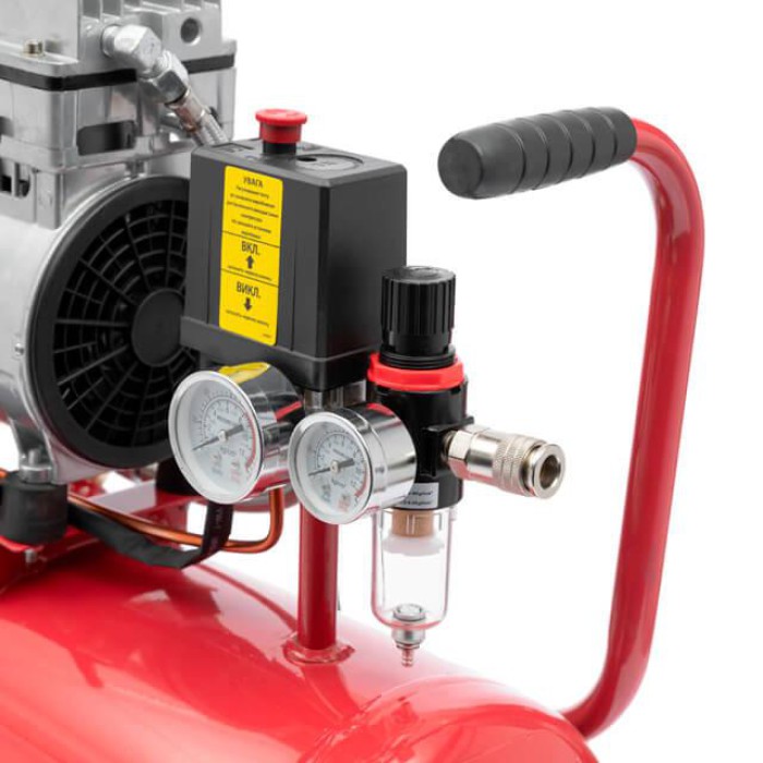 Компресор INTERTOOL PT-0022, 24 л, 1.1 кВт, 220 В, 8 атм, 145 л/хв, малошумний, безмасляний, 2 циліндра