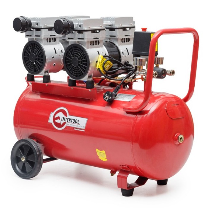 Компресор INTERTOOL PT-0023, 50 л, 2х1.1 кВт, 220 В, 8 атм, 270 л/хв, безмасляний, 4 циліндра