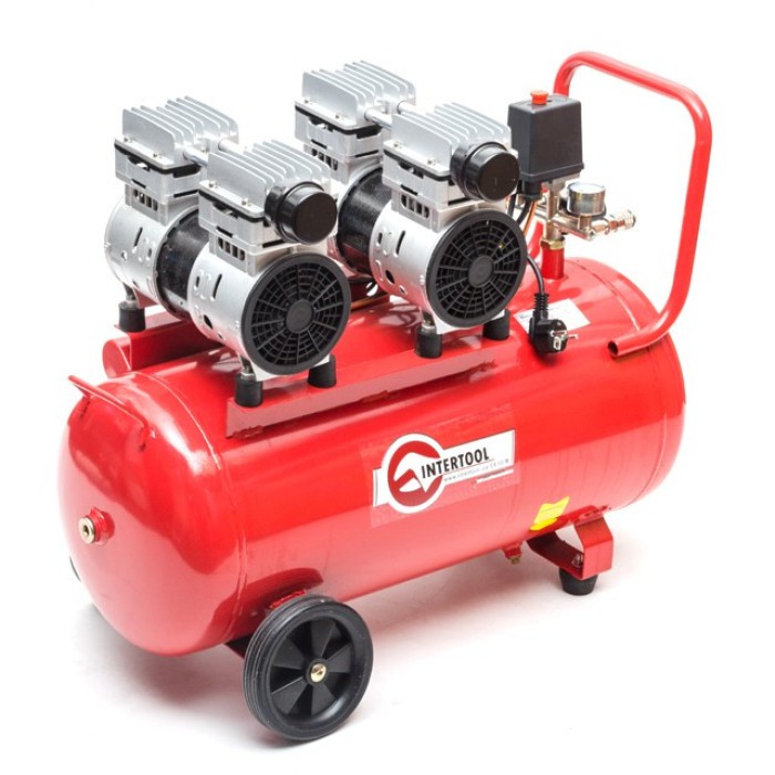 Компресор INTERTOOL PT-0023, 50 л, 2х1.1 кВт, 220 В, 8 атм, 270 л/хв, безмасляний, 4 циліндра