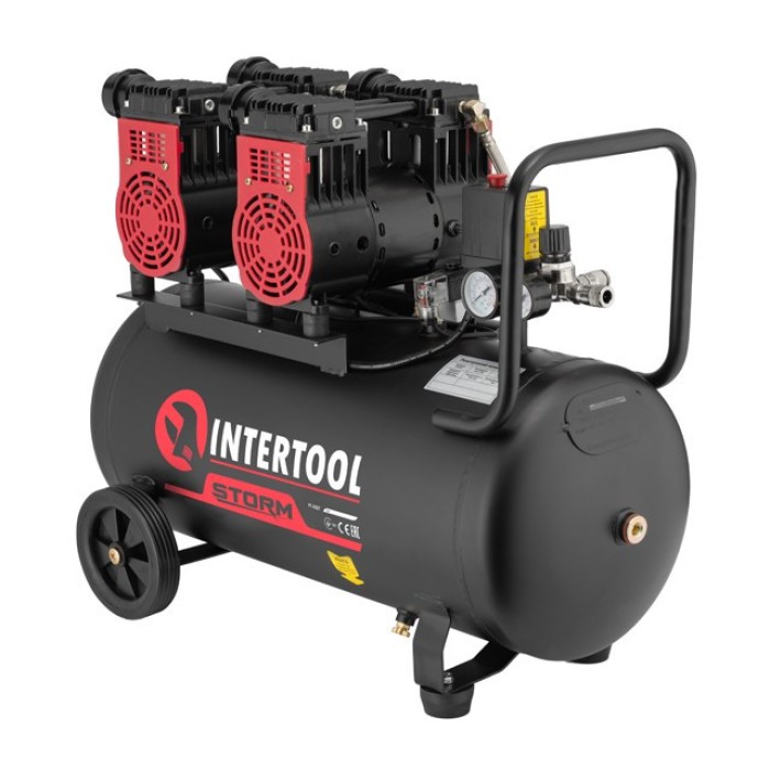 Компресор INTERTOOL PT-0027,50 л, 2x1.1 квт, 220В, 8атм, 320 л/хв, 1400 об/хв, безмасляний, 4 циліндра .