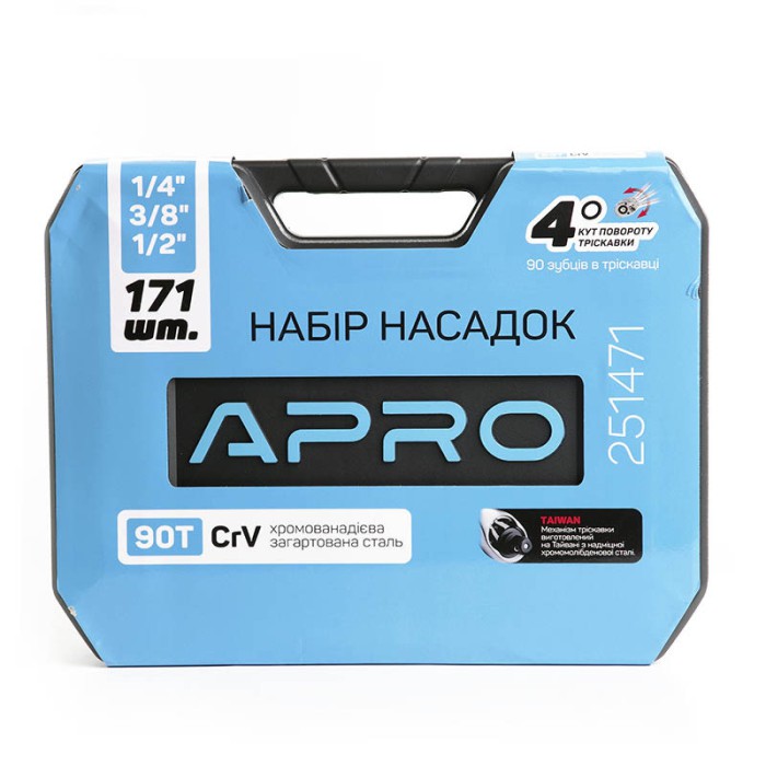 Набір насадок і інструментів CrV  ¼, ⅜, ½  ( 90Т) (171 шт) APRO 251471