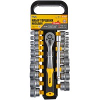 Набір насадок торцевих MASTERTOOL 78-3821, CRV 3/8" 6-24 мм, подовжувач 150 мм, тріскачка 72Т, 21 шт