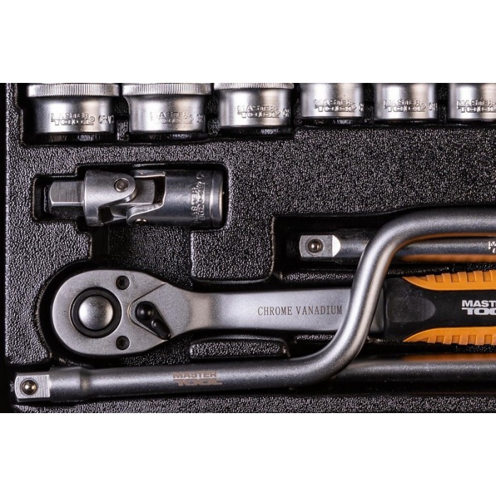 Набор насадок торцевых MasterTool 78-4125 PROFI, CrV 1/2” 10-32 мм, трещотка 72Т, 24 шт мет. кейс