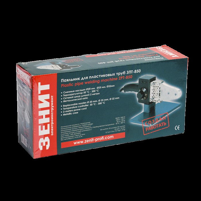 Паяльник для труб Зеніт ЗПТ-850, 850 Вт, 3 насадки, кейс, терморегулятор