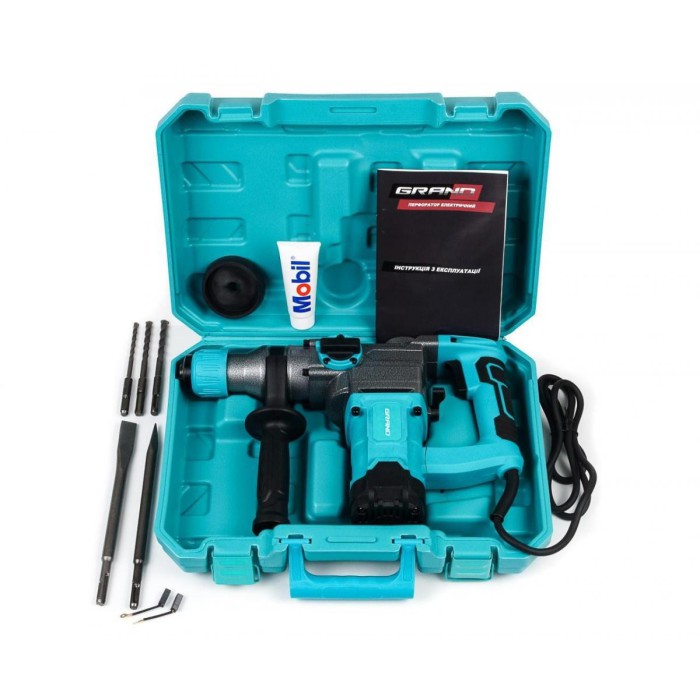 Перфоратор бочкової Grand ПЕ-1900, 1900 Вт, SDS+, 810 об/хв, 4900 уд/хв, 5 Дж, кейс, 3 режиму