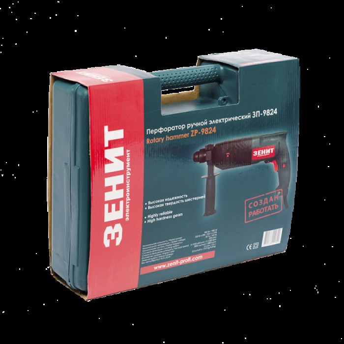 Перфоратор Зеніт ЗП-9824, SDS-plus, 3 режими, 980 Вт, 1050 об/хв, 5800 уд/хв, 2.6 Дж, кейс, набір буров