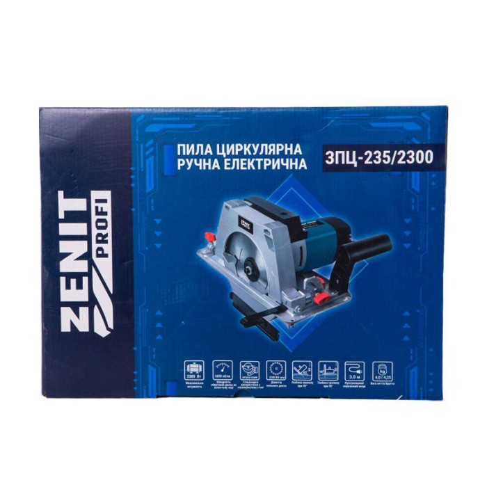 Циркулярна Пила дискова Зеніт ЗПЦ-235/2300 профі, 2300 Вт, 5800 об/хв, диск 235 мм, 85 мм пропил