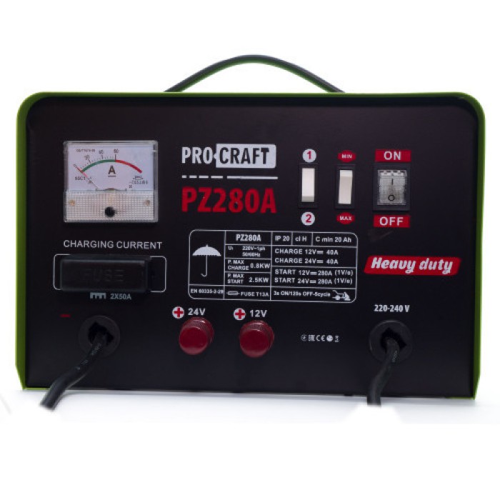 Пуско-зарядное устройство Procraft PZ280A, 1000 Вт, 12/24 В, ток зарядки 30 А, пусковой ток 280 А