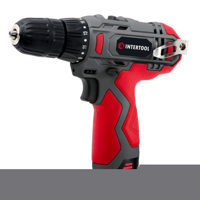 Шуруповерт акумуляторний INTERTOOL DT-0310, Li-Ion, 12В, 30 Нм, 1 акумулятор 1,3 Ач, швидкозатискний патрон