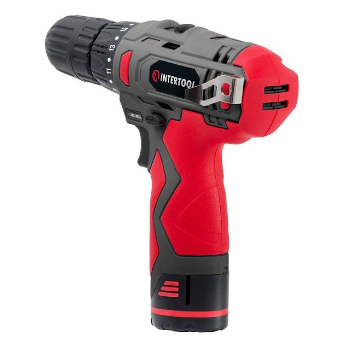 Шуруповерт акумуляторний INTERTOOL DT-0310, Li-Ion, 12В, 30 Нм, 1 акумулятор 1,3 Ач, швидкозатискний патрон