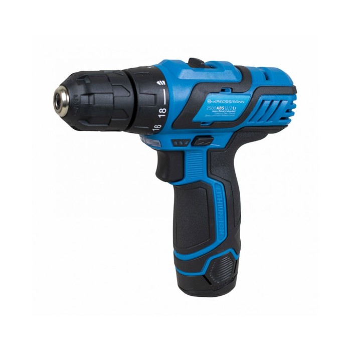 Шуруповерт акумуляторний KRAISSMANN 2500 ABS 12/2 Li, 12 В, 2 акум, 28 Нм, 2 швидкості, кейс, LED підсвічування