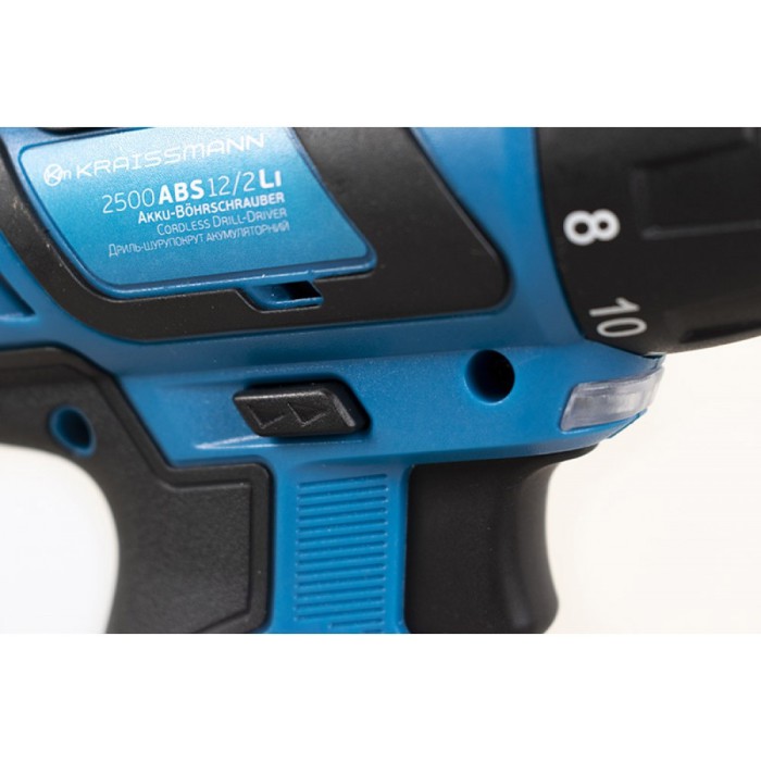 Шуруповерт акумуляторний KRAISSMANN 2500 ABS 12/2 Li, 12 В, 2 акум, 28 Нм, 2 швидкості, кейс, LED підсвічування