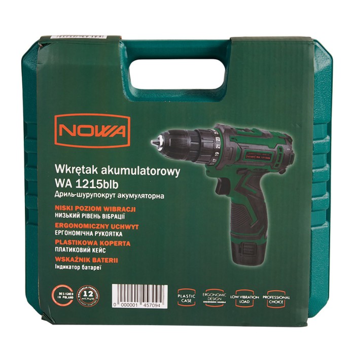 Шуруповерт акумуляторний NOWA WA1215blb (12В, 2 акк, 1.5 А/год, 1350 об/хв, 24 Нм, 2 шв, кейс, LED підсвічування)