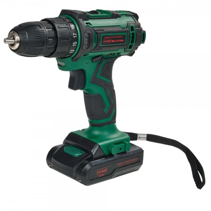 Шуруповерт аккумуляторный NOWA WA2115blb (21В, 2 акк, 1.5А/ч, 1350 об/мин, 21 Нм, 2 скор, кейс, LED подсветка)