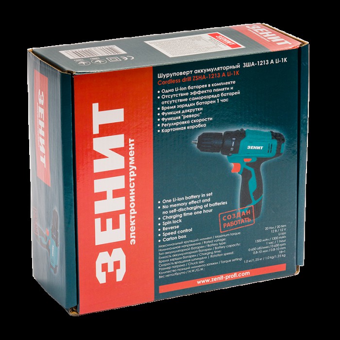 Шуруповерт акумуляторний Зенит ЗША-1213 А Li-1К