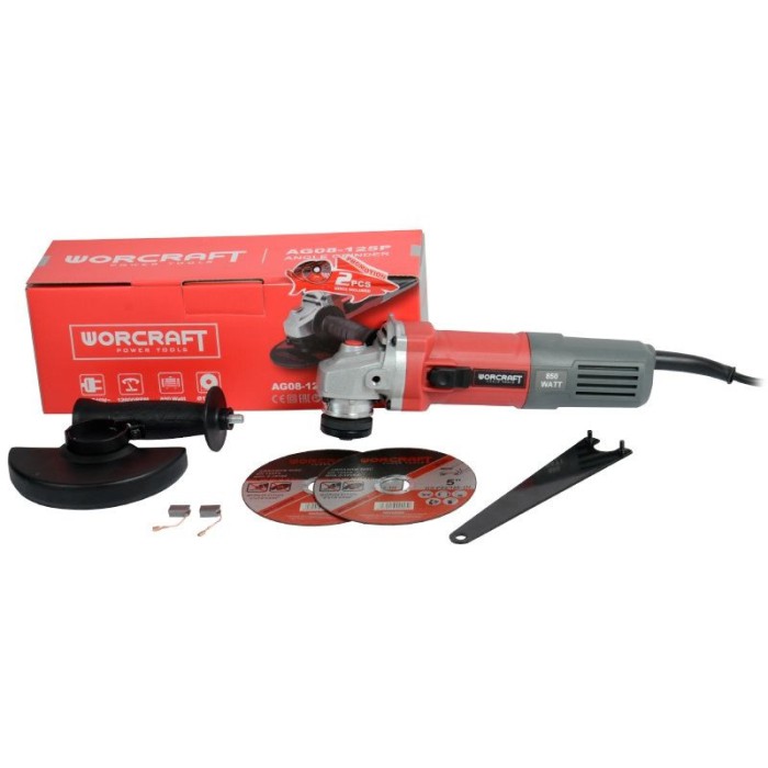 Угловая шлифовальная машина (болгарка) Worcraft AG08-125P, 850 Вт, 12000 об/мин, диаметр диска 125 м