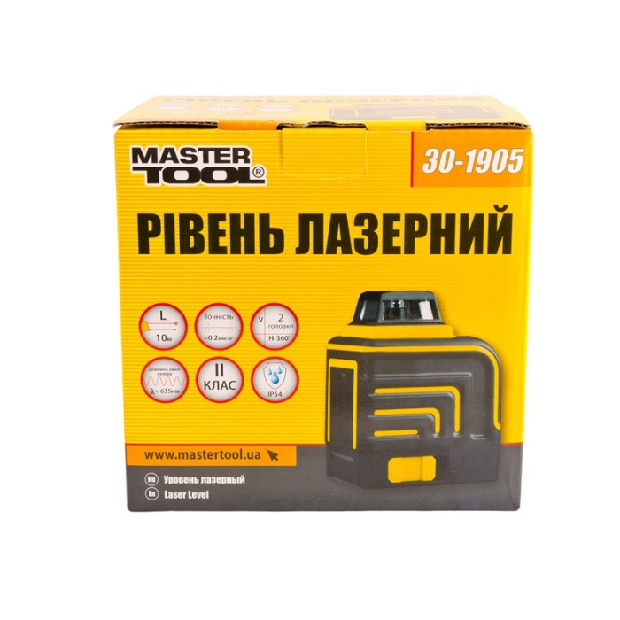Уровень лазерный MasterTool 30-1905, H360+V, 2 лазерные головки RED, 0.2мм/м, 10м, Li-ion, сумка