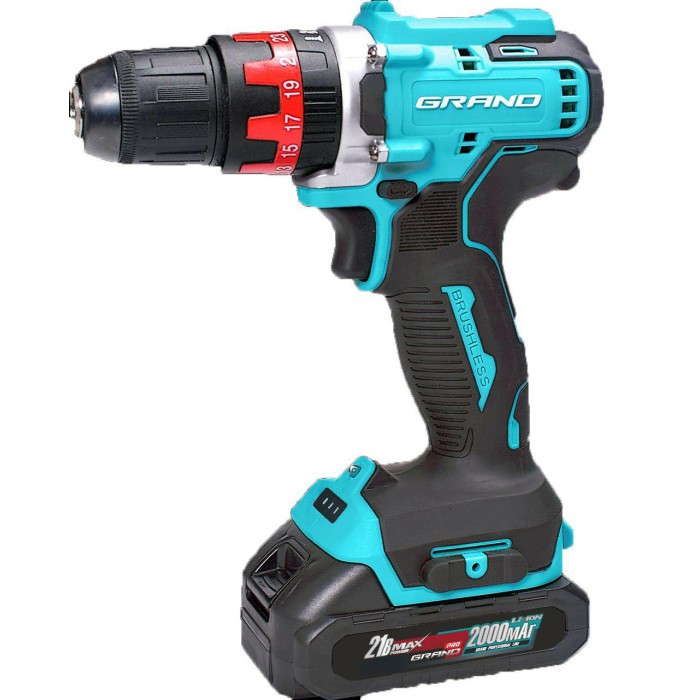 Акумуляторний шуруповерт Grand ДА-21 UBL, 21, 65 Нм, 2 акк., кейс, 2 швидкості, ударний режим, LED підсвічування