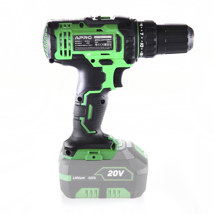 Дриль-шурупокрут акумуляторна APRO 20DK, 20 В, 2 швидкості, без АКБ, без ЗП, кейс