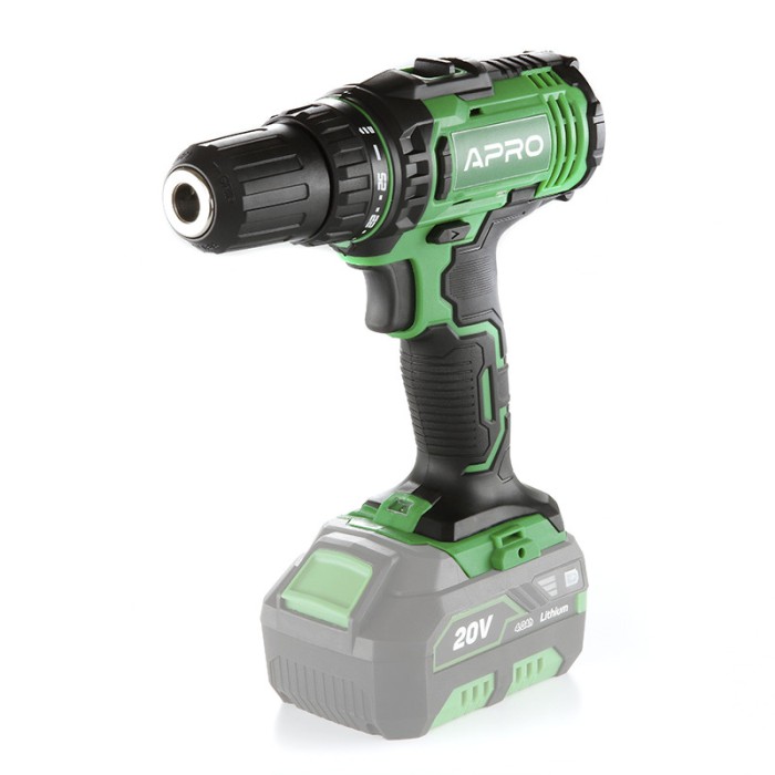 Дриль-шурупокрут акумуляторна APRO 20DK, 20 В, 2 швидкості, без АКБ, без ЗП, кейс