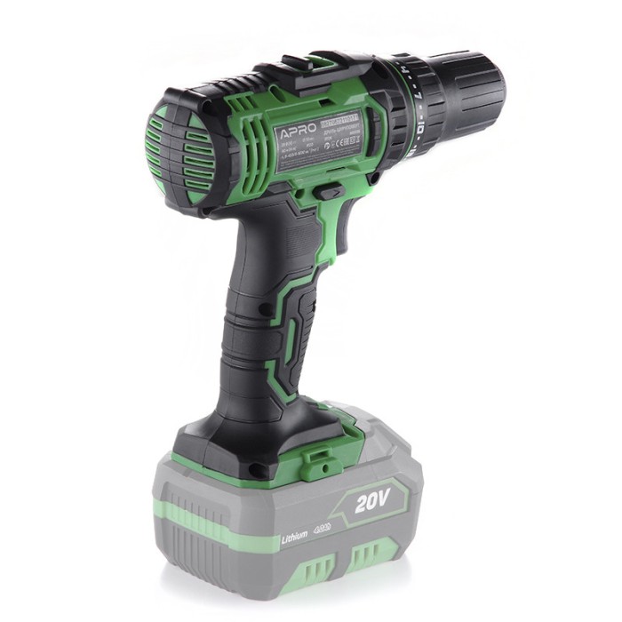 Дриль-шурупокрут акумуляторна APRO 20DK, 20 В, 2 швидкості, без АКБ, без ЗП, кейс