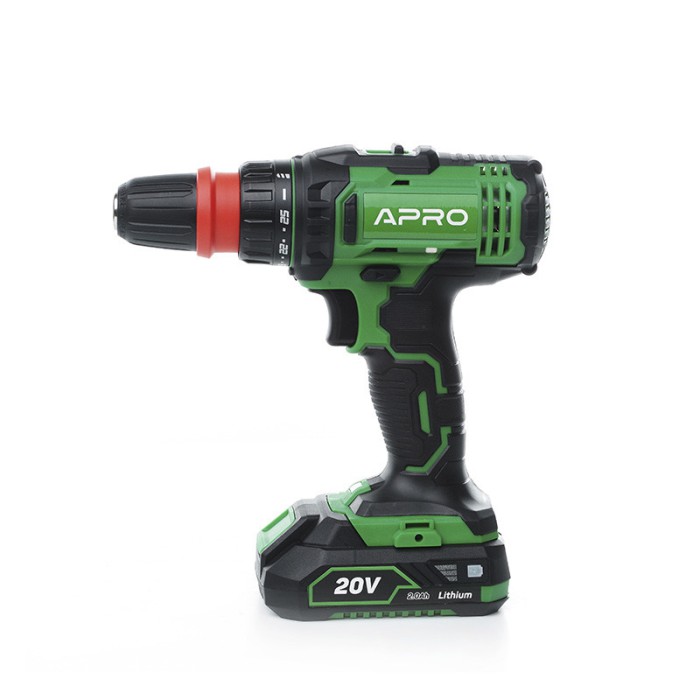 Дрель-шуруповерт, быстросъем APRO 20В, 2А, 20DC, 2 АКБ, ЗУ, кейс