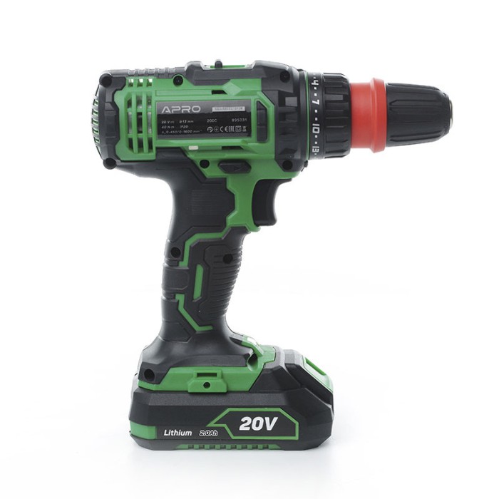 Дрель-шуруповерт, быстросъем APRO 20В, 2А, 20DC, 2 АКБ, ЗУ, кейс