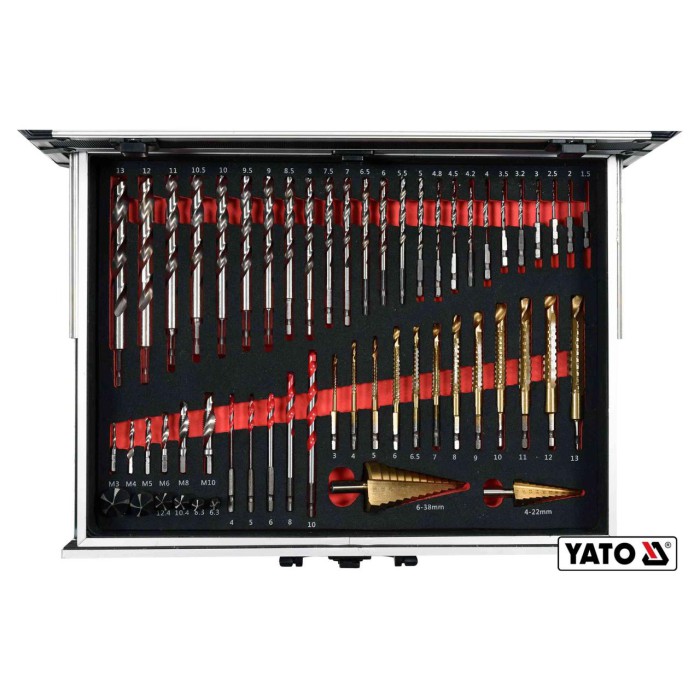 Дрель-шуруповерт ударный аккумуляторный YATO YT-44250  2 x Li-Ion 18 В+сверла+фрезы+отверточные насадки+кейс