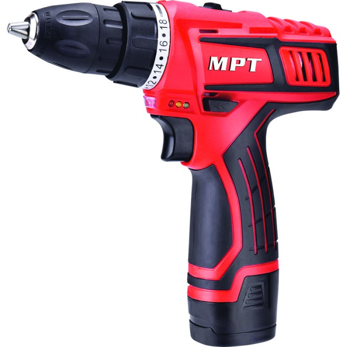 Дриль - шуруповерт акумуляторна MPT MCDT1226.B2 PROFI, 12V, Li-ion,1.5 Ач, 2 шв. 0-10 мм, 2 АКБ, кейс