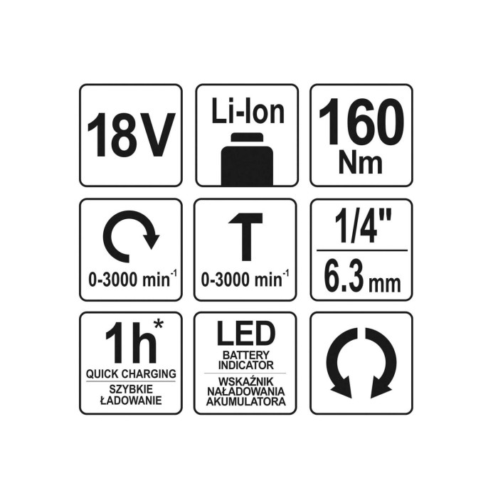 Гайковерт ударный аккумуляторный YATO YT-82801  Li-Ion 18 В 160 Нм (без аккумулятора и зарядного устройства)
