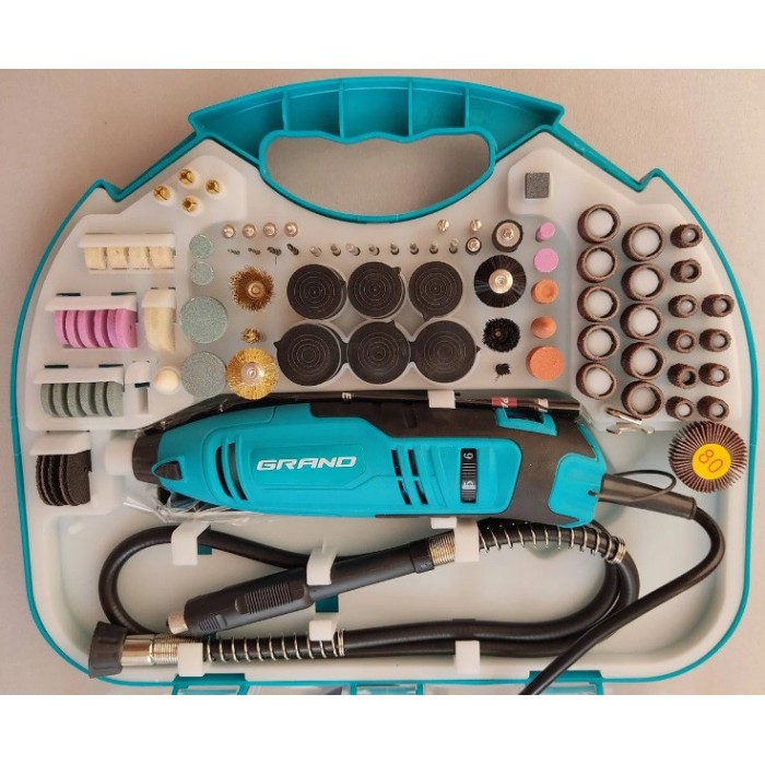 Гравер Grand МГ-650K/211, 650 Вт, 8000-32000 об/хв, цанга 1.0-3.2 мм, кейс, комплект насадок 211 шт